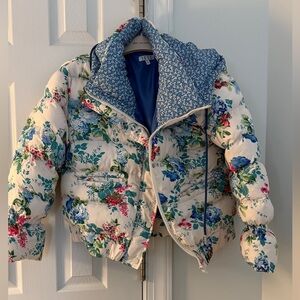 TCEC Blue Floral Fabric Detail Puffer Jacket